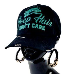 Jeep Hair Don't Care Black Baseball Adj. Cap with Jade Shiny Lettering & Swk. Cr
